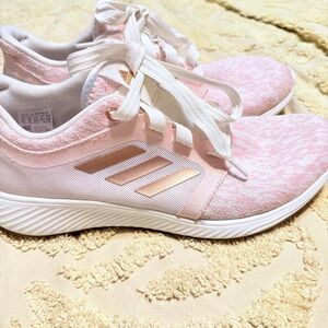 Adidas Performance Pink White Knit Running Shoes Sneakers Women's Size 8